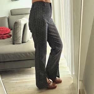 AMNESIA France Pantalon Zora Chain Link Blue And Gold Split Leg Boot Cut Jeans